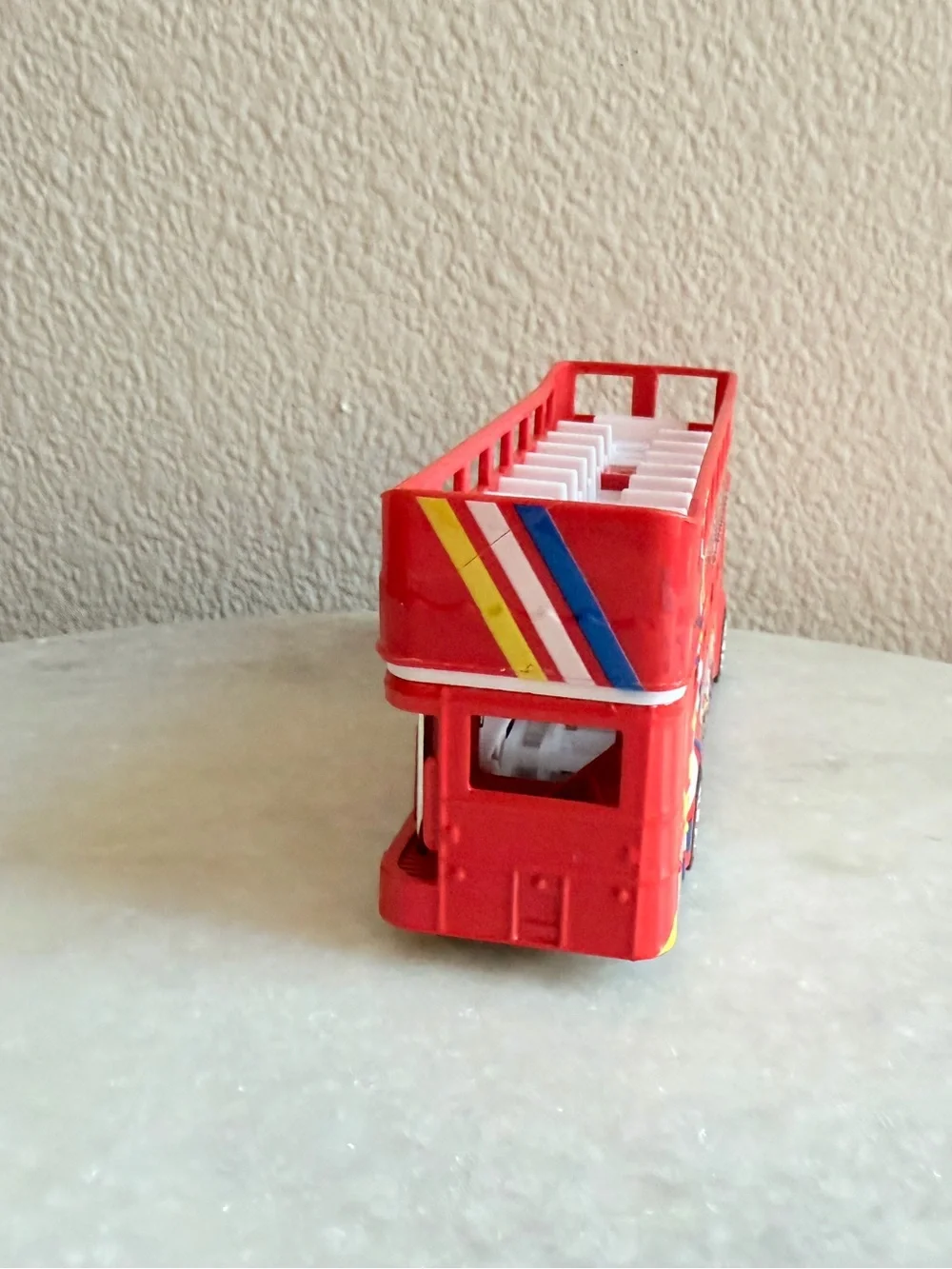 Peanuts Red Double-Decker Bus Toy with Character Graphics pull back